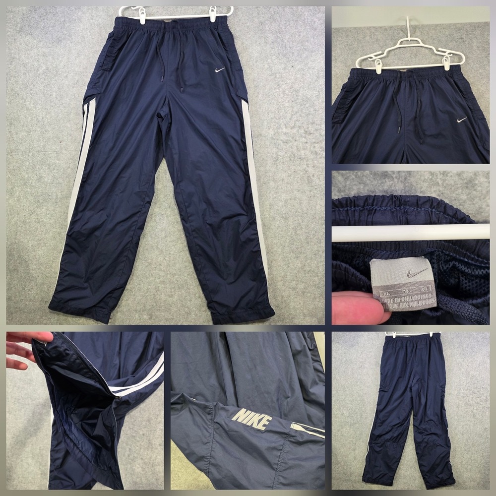 VTG Y2K Nike Pants Mens XL Blue Side Stripe Swoosh Track Athletic Lined Pockets